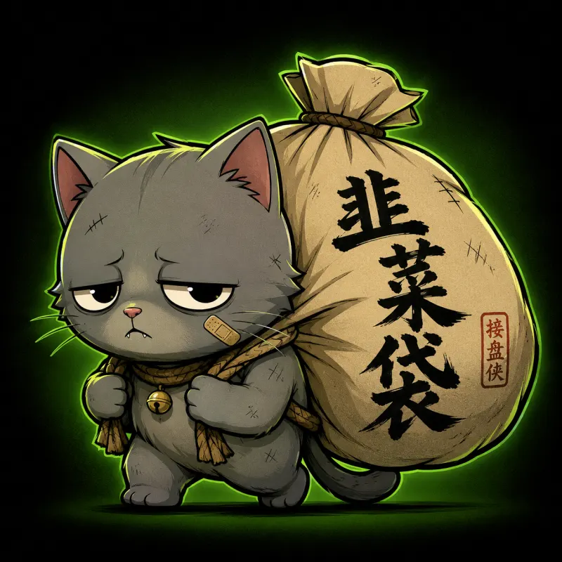 Bag Cat carrying the 韭菜袋 sack
